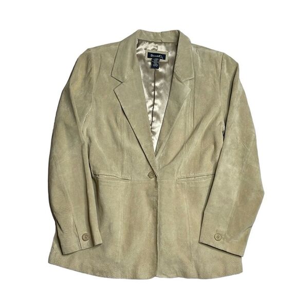 90s Vintage Suede Leather Blazer Jacket Light Tan Neutral Denim & Co Large - Picture 2 of 9